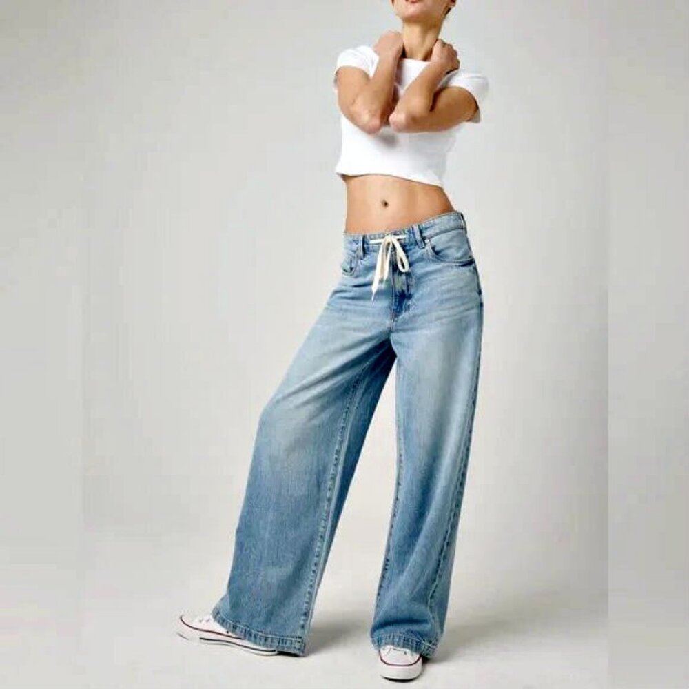 NEW! BLANK NYC FEELING GOOD TIE FRONT WIDE LEG JEANS